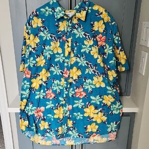 Old Navy Teal and Yellow Floral Shirt